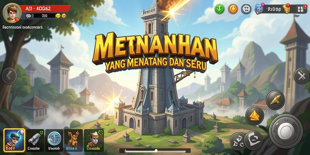Tangkapan layar gameplay ADG62 yang menunjukkan pertahanan menara yang epik.