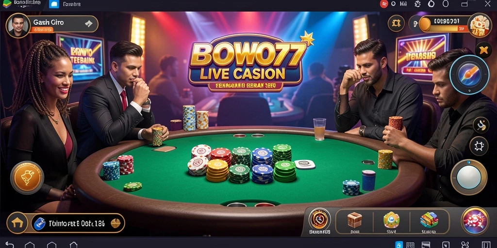 Tampilan gameplay nyata di BOWO77, menunjukkan dealer dan suasana casino.