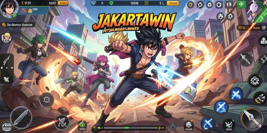 Screenshot utama JAKARTAWIN menampilkan karakter Anime beraksi.
