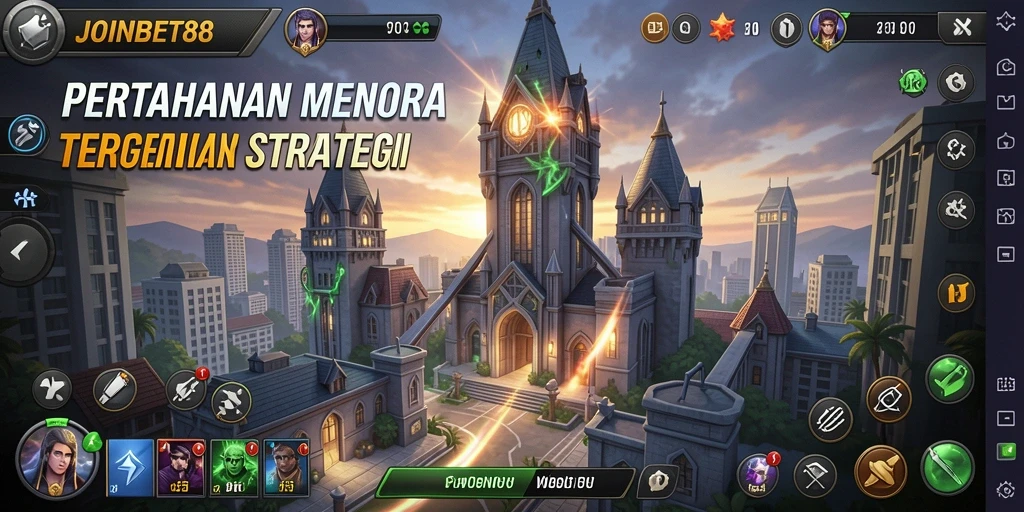 Screenshot gameplay <strong>JOINBET88</strong> menampilkan pertahanan menara yang strategis dan menantang.