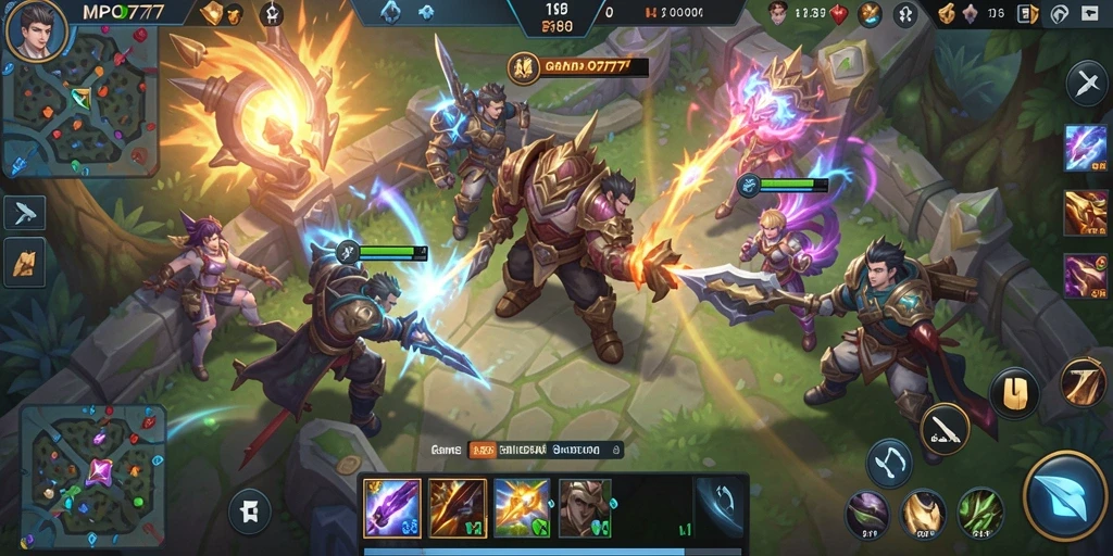 Screenshot utama MPO777 menampilkan aksi pertempuran MOBA yang seru.