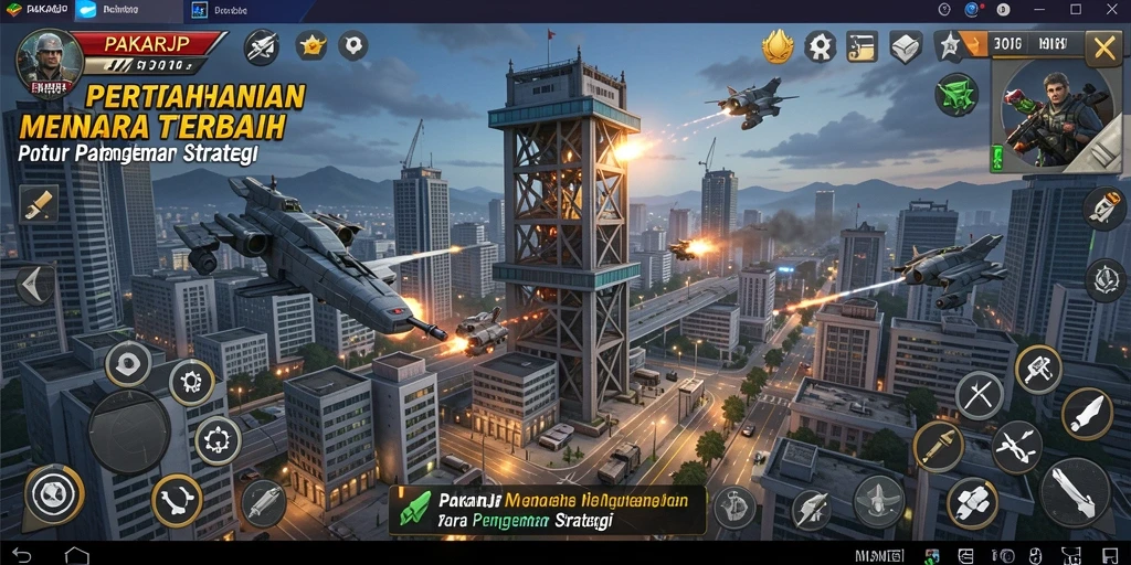 Tampilan menarik dari gameplay <strong>PAKARJP</strong> dengan menara dan musuh yang beragam.