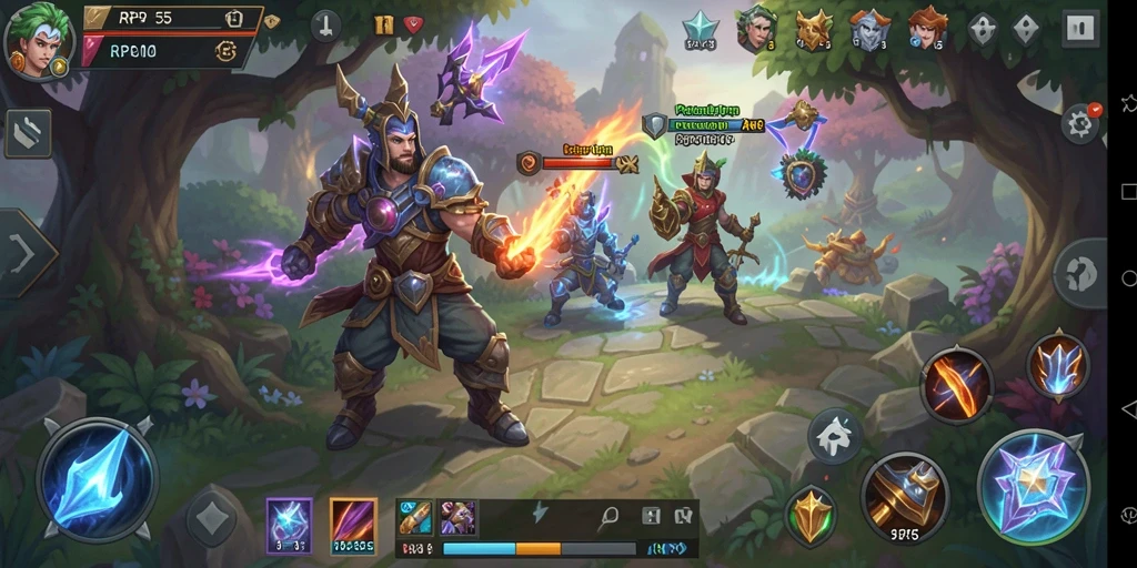 Screenshot gameplay RP55 menampilkan pertempuran epik dalam dunia ARPG.