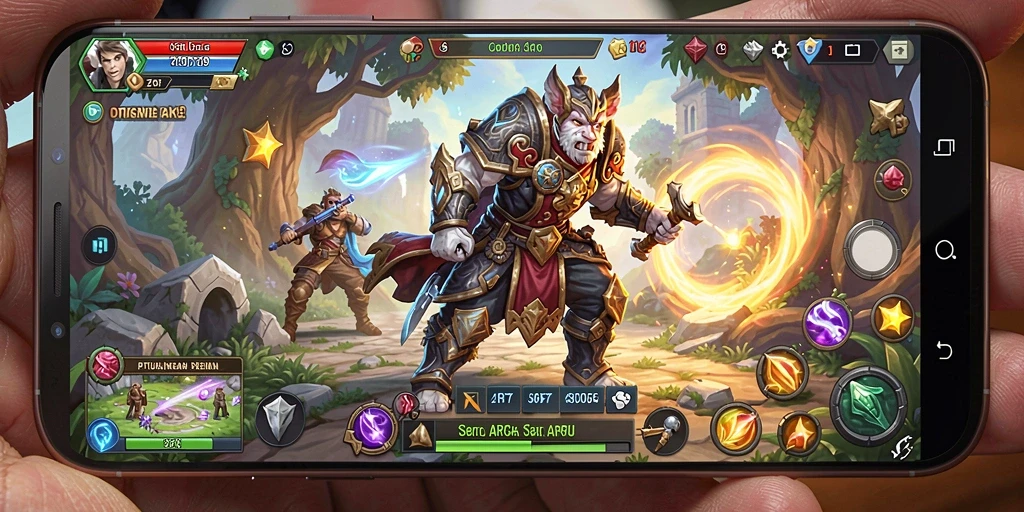 Screenshot gameplay ZK9 menampilkan pertempuran epik di dunia fantasi.